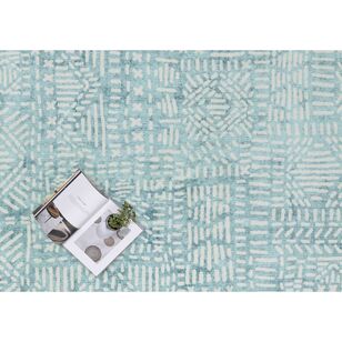 Loopsie Asni Blue and Ivory Tribal Washable Rug Blue