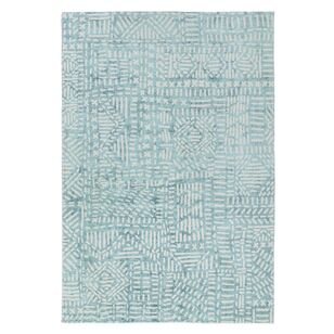 Loopsie Asni Blue and Ivory Tribal Washable Rug Blue