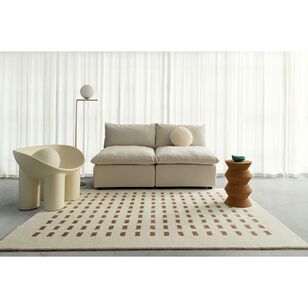 Loopsie Balan Cream and Brown Rectangles Washable Rug Cream