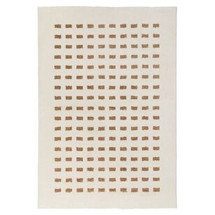 Loopsie Balan Cream and Brown Rectangles Washable Rug Cream