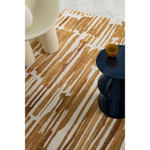 Loopsie Omaya Gold and Ivory Striped Washable Rug Gold