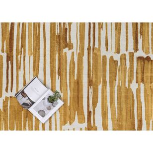 Loopsie Omaya Gold and Ivory Striped Washable Rug Gold