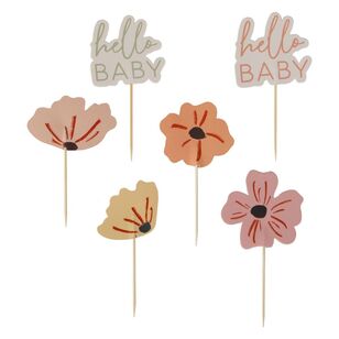 Ginger Ray Floral Baby Cupcake Toppers Multicoloured