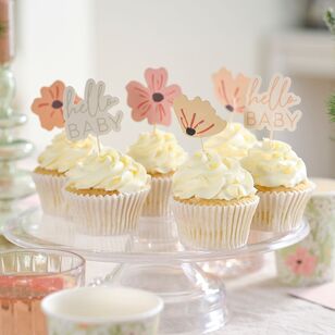 Ginger Ray Floral Baby Cupcake Toppers Multicoloured