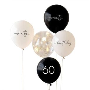 Ginger Ray Champagne Noir 60th Birthday Party Balloons Multicoloured 30 cm