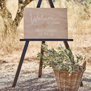 Ginger Ray Sage Wedding Customisable A2 Wooden Sign Brown