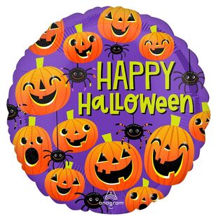 Happy Halloween Spiders & Pumpkins 45cm Foil Balloon Blue