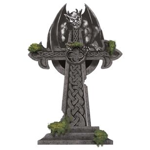 Mossy Cross Tombstone Styrofoam Decoration Grey