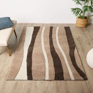 KOO Linear Polyester Plush Rug Brown