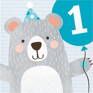 1st Birthday Bear Lunch Napkins Blue