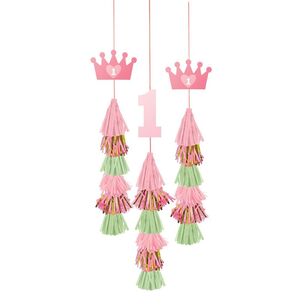 1st Birthday Girl Dangle Tassel Decorations Pink