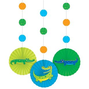 Alligator Party Hanging Cut-Outs & Fans Decorations Multicoloured