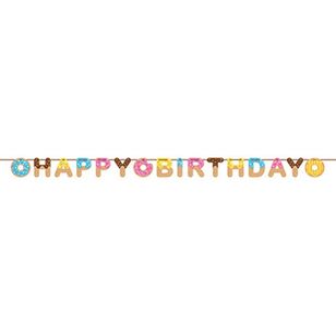 Donut Time Happy Birthday Ribbon Banner Multicoloured