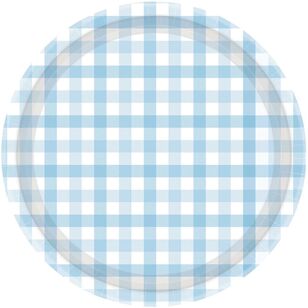 Gingham Paper Plate 8 Pack Blue