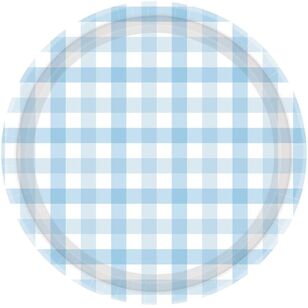 Gingham Paper Plate 8 Pack Blue