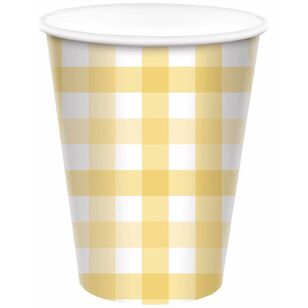 Gingham Paper Cup Yellow 266 mL