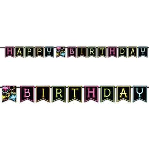 Glow Party Happy Birthday Ribbon Banner Multicoloured