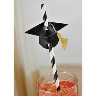 Paper Straws with Black Graduation Caps Multicoloured