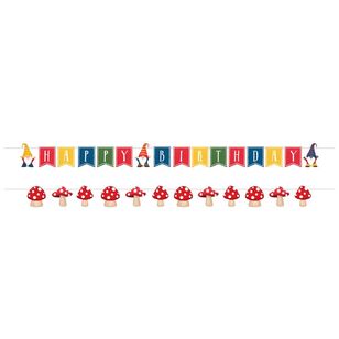 Party Gnomes Happy Birthday Shaped String Banner Multicoloured