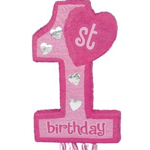 Pink 1st Birthday 3D Shape Pull String Pinata Multicoloured