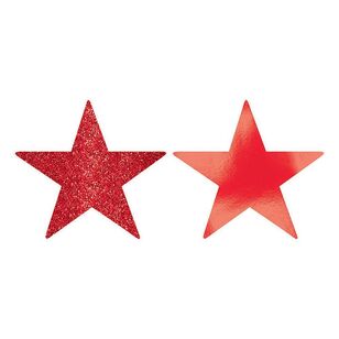 Solid Star Foil & Glitter Cutouts Red