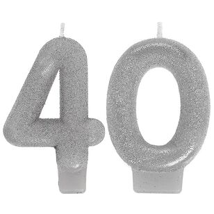 Sparkling Celebration 40th Numeral Candles Silver