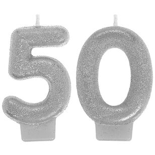 Sparkling Celebration 50th Numeral Candles Silver